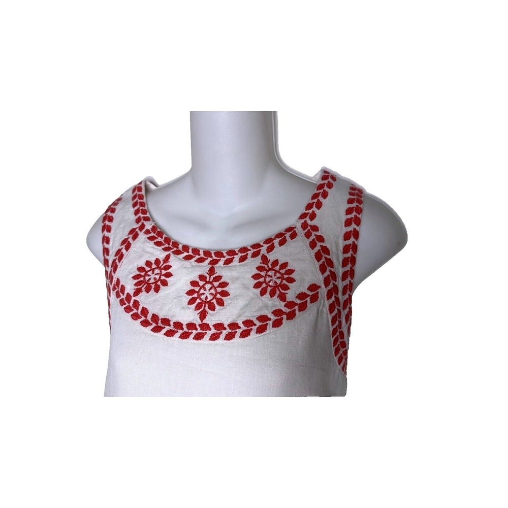 J. McLaughlin White Linen Embroidered Shift Dress Red  M Resort Preppy Hamptons - Picture 3 of 6